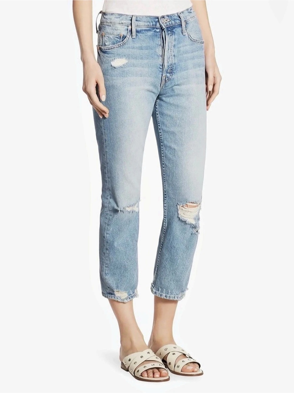 MOTHER The Tomcat Straight Leg Distressed Jeans in Confession